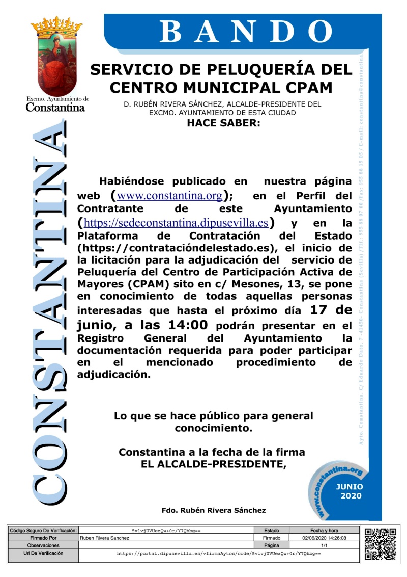 BANDO ADJUDICACION PELUQUERÍA CPAM Copnstantina 2020