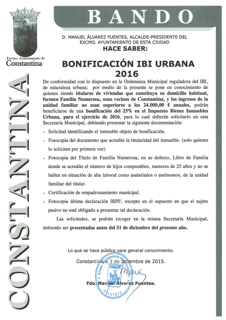 BANDO BONIFICACIÓN IBI URBANA 2016