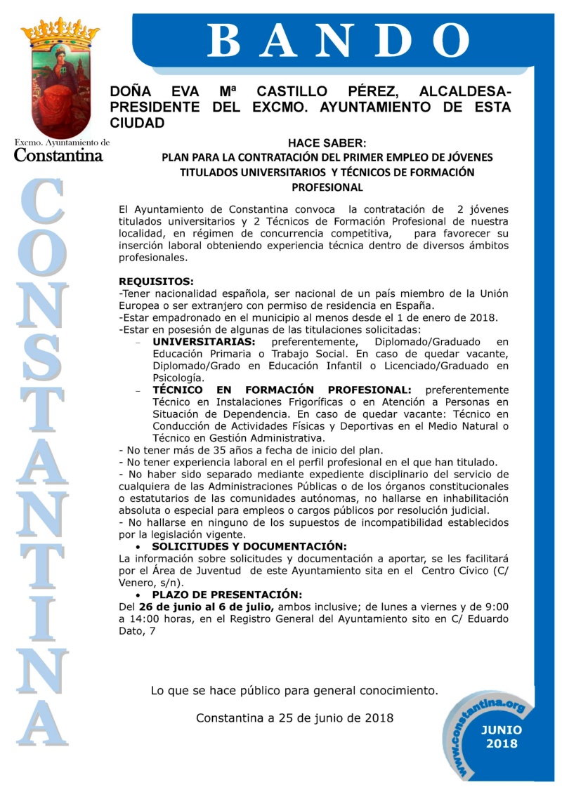 BANDO EMPLEO UNIVERSITARIOS CONSTANTINA 2018