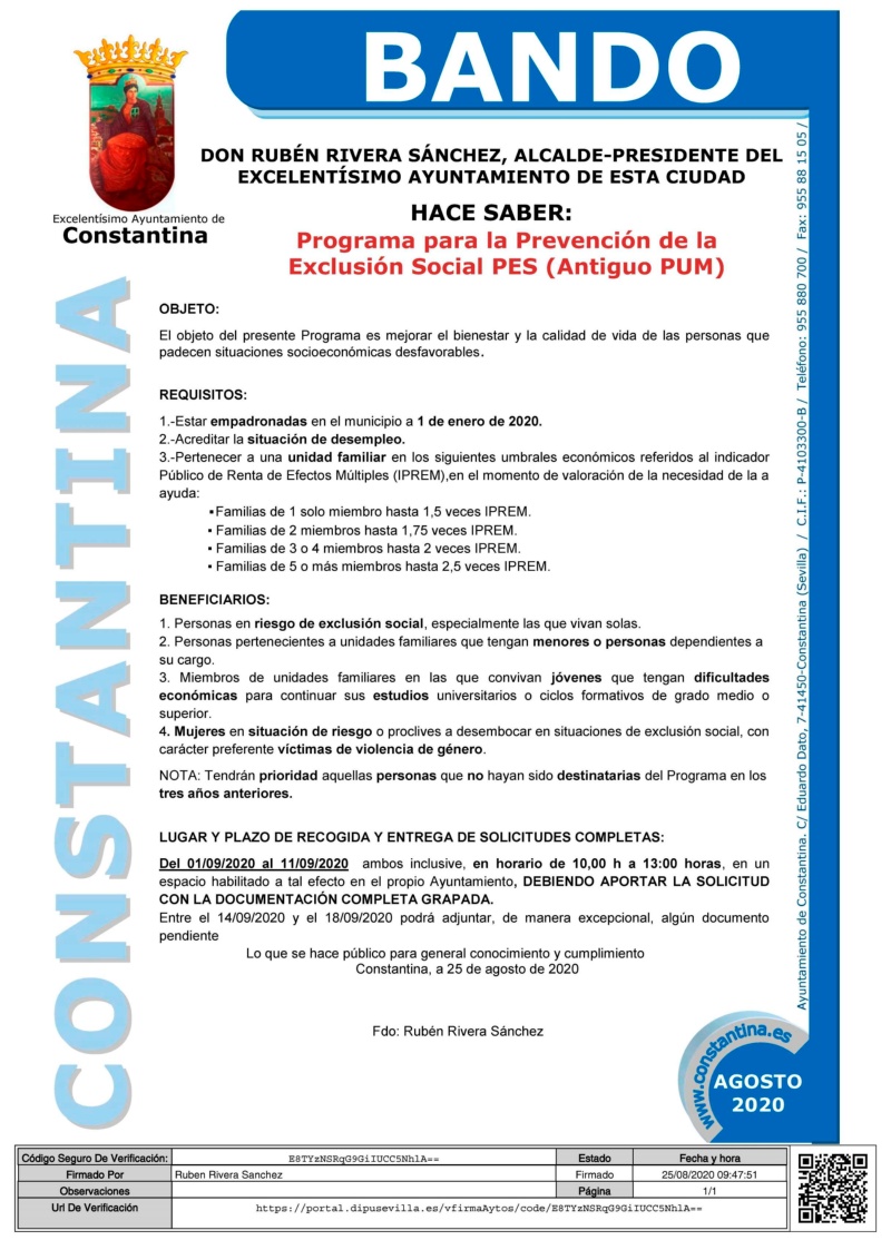 BANDO PES constanitna agosto 2020