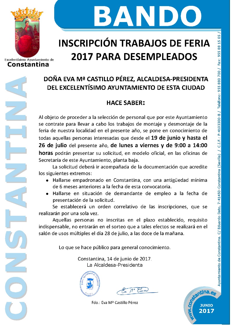 BANDO TRABAJOS FERIA 2017 DESEMPLEADOS
