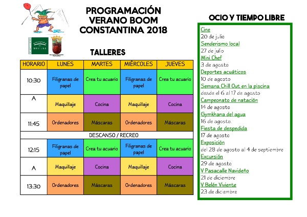 CUADRANTE ACTIVIDADES VERANO BOOM CONSTANTINA 2018