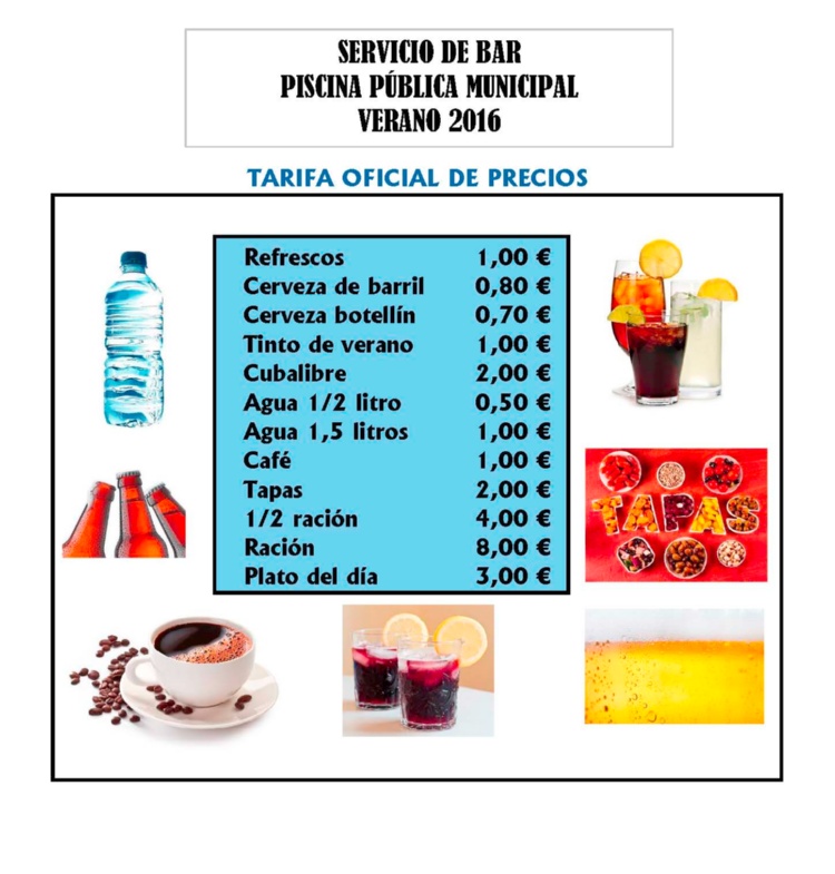 Precios bar piscina 2016