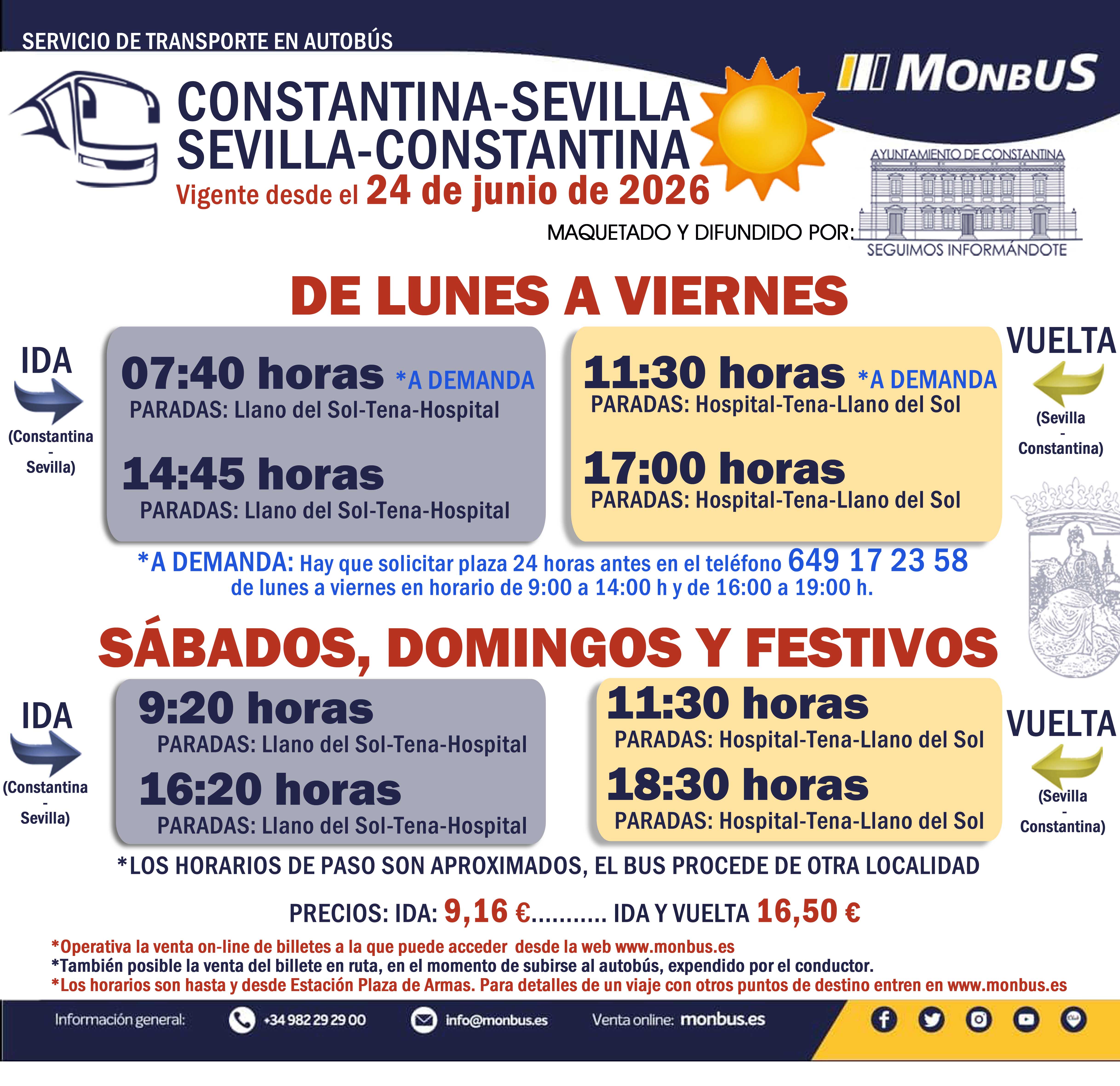 1 AUTOBUS CONSTANTINA SEVILLA VERANO 2026