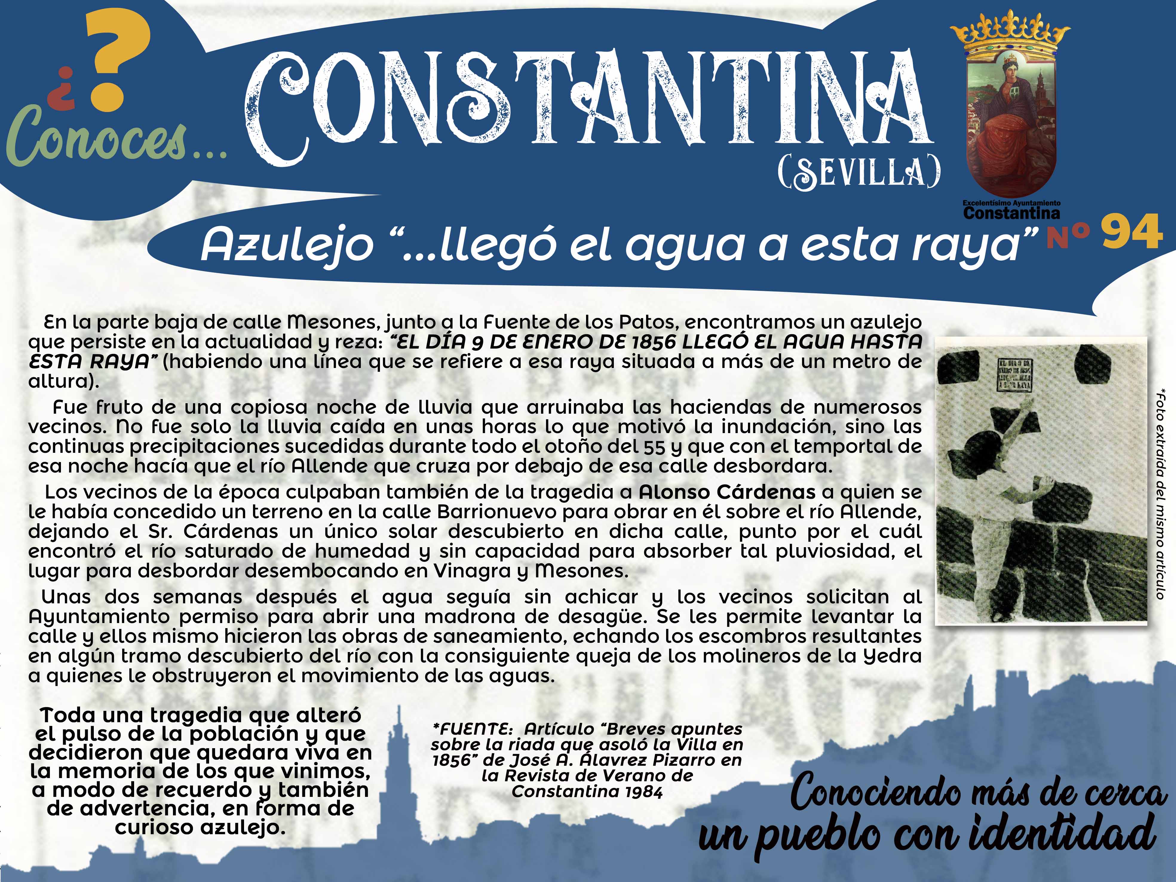 94 Azulejo El 9 de enero de 1856 llegó el agua a esta raya Constantina
