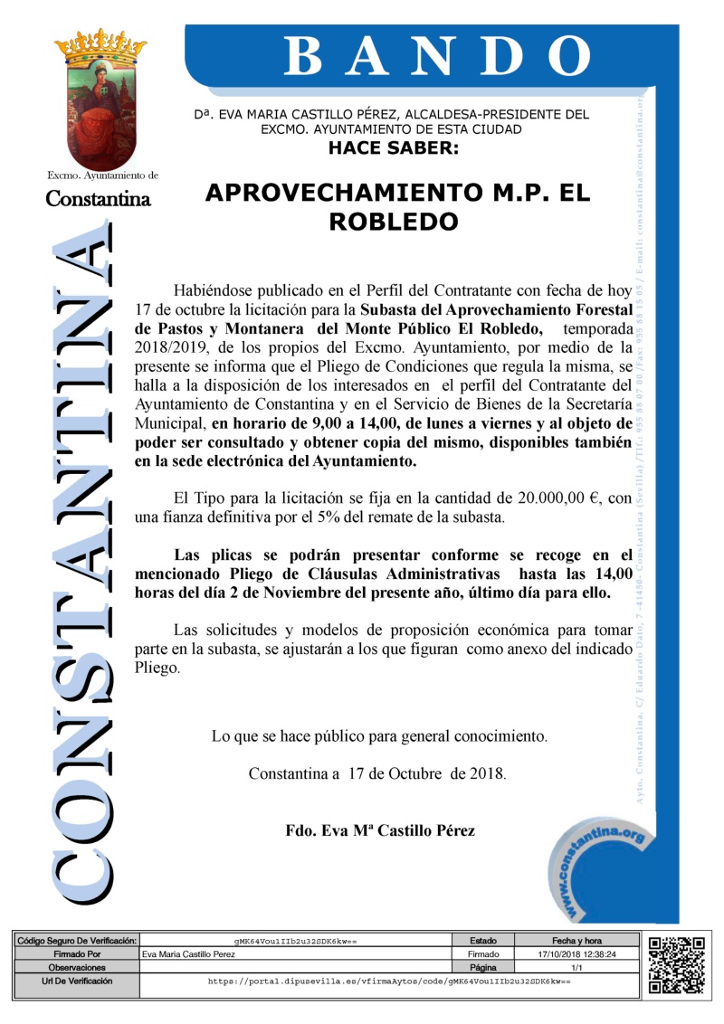 BANDO APROVECHAMIENTOS M.P. 2018