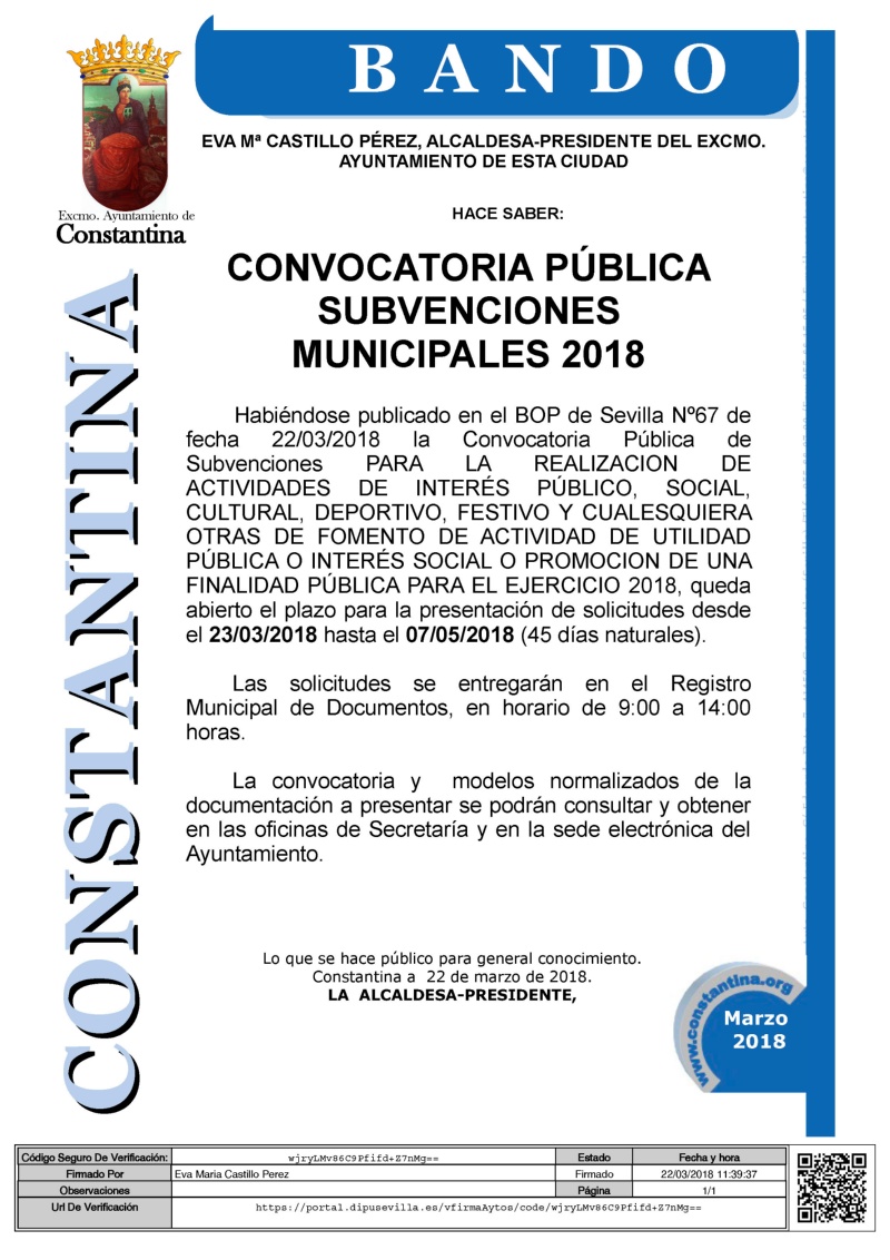 BANDO CONV. SUBVENCIONES 2018-2