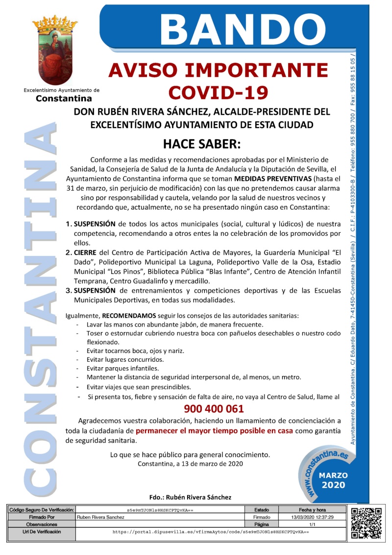 BANDO Medidas Coronavirus Constantina marzo 2020