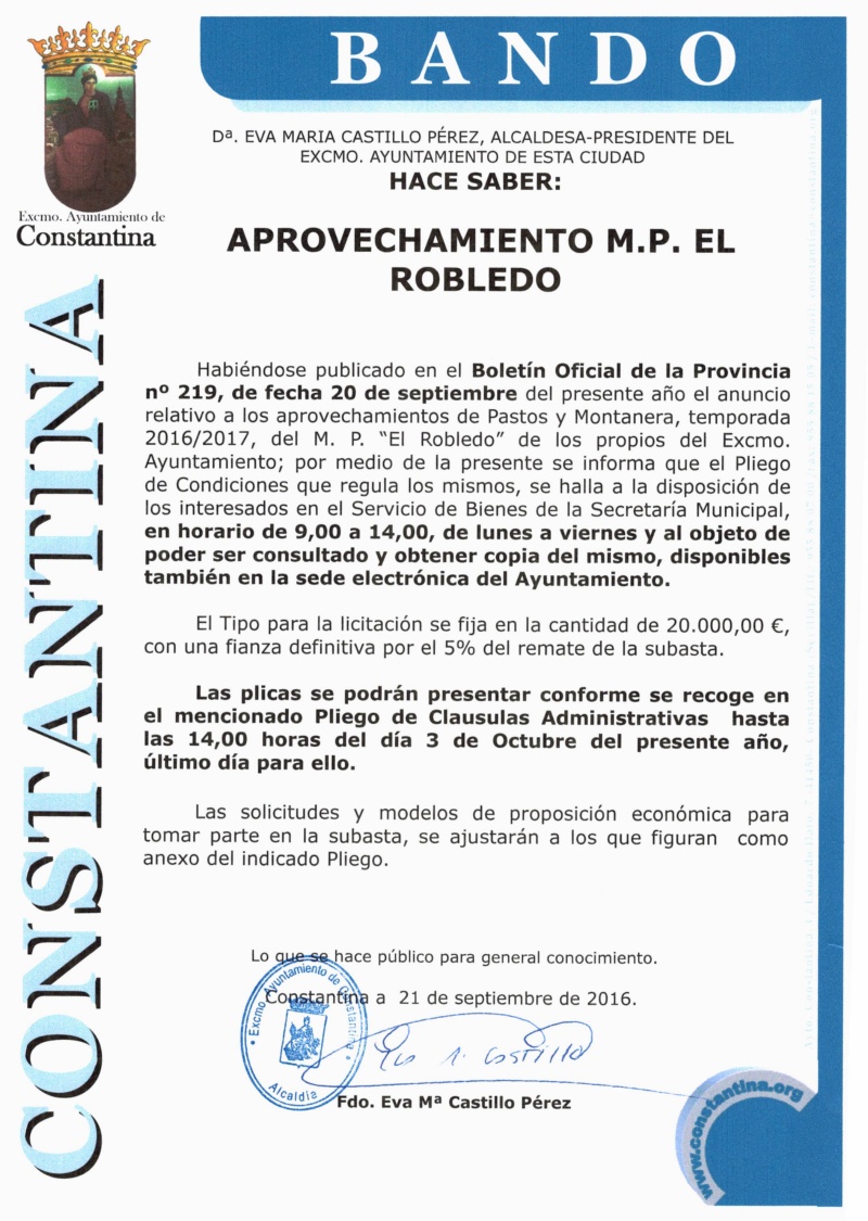 BANDO PASTOS Y MONTANERA CONSTANTINA SEPTIEMBRE 2016
