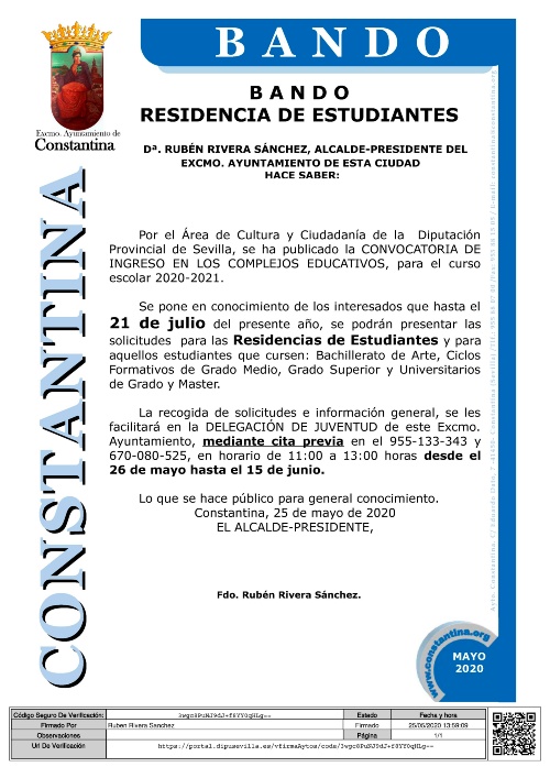 BANDO RESIDENCIA ESTUDIANTES CONSTANTINA 2020