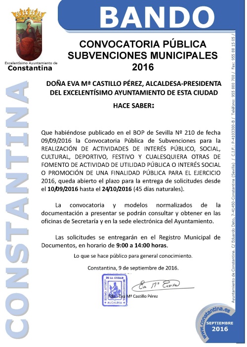 BANDO SUBVENCIONES PÚBLICAS 2016