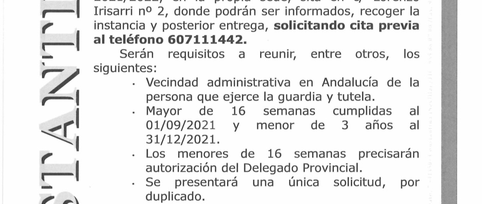 Bando Plazas Escuela Infantil El Dado Constantina 2021