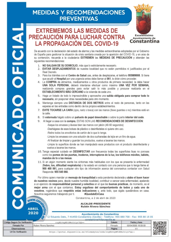 COMUNICADO OFICIAL CONSTANTINA_Precauciones para vencer expansión COVID19 02abril2020