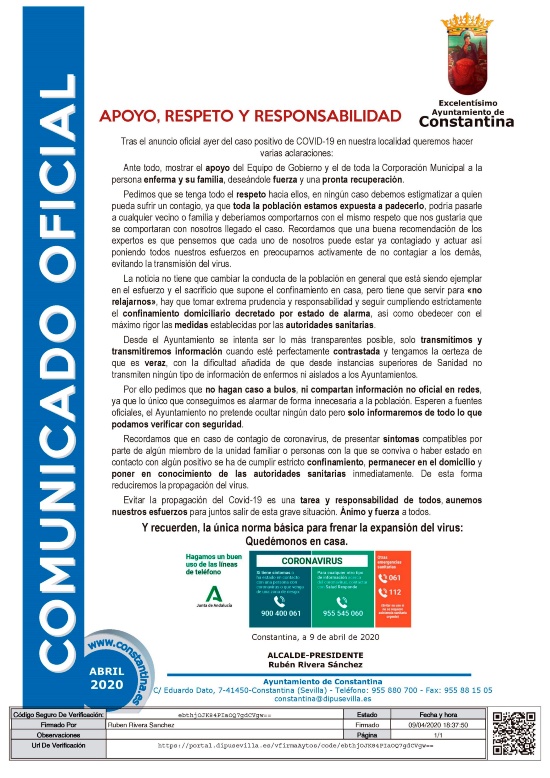COMUNICADO OFICIAL CONSTANTINA_apoyo, respeto y responsabilidad 09abril2020