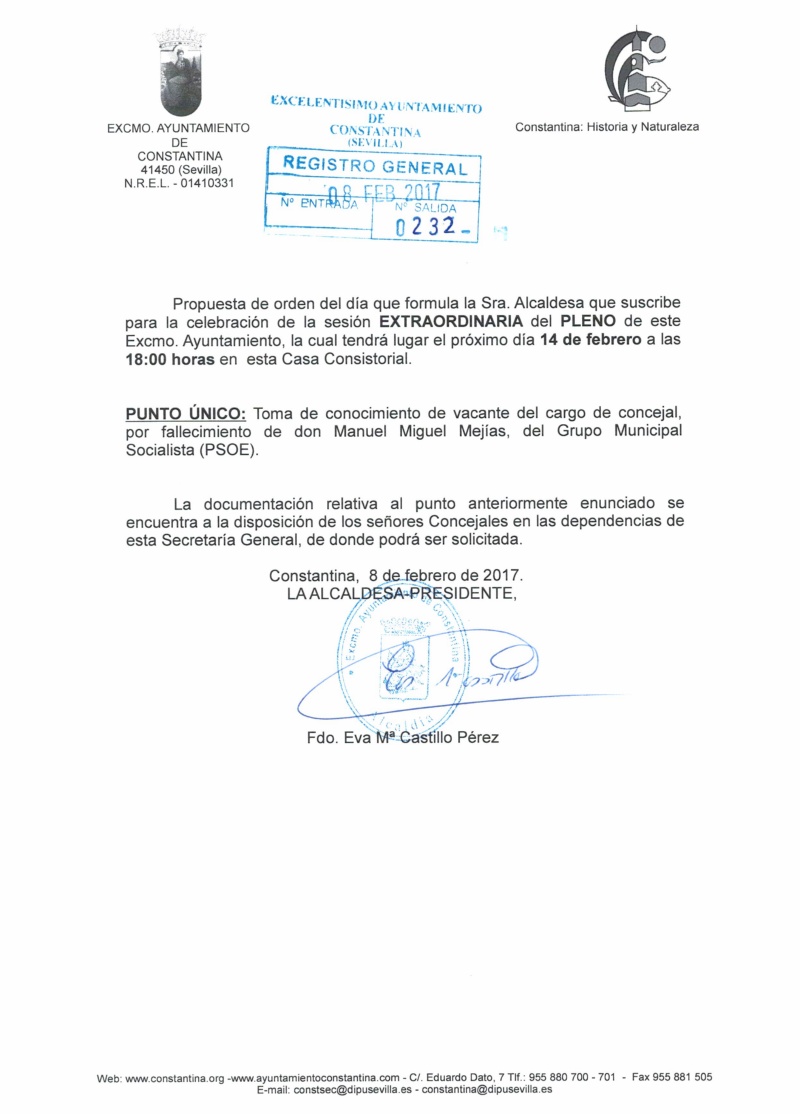 CONVOCATORIA PLENO 14 febrero2017