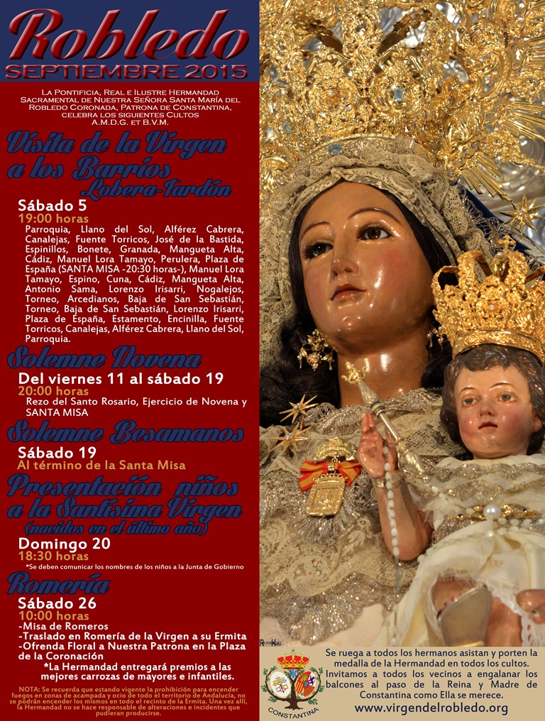 Cartel de Cultos Virgen del Robledo Septiembre 2015