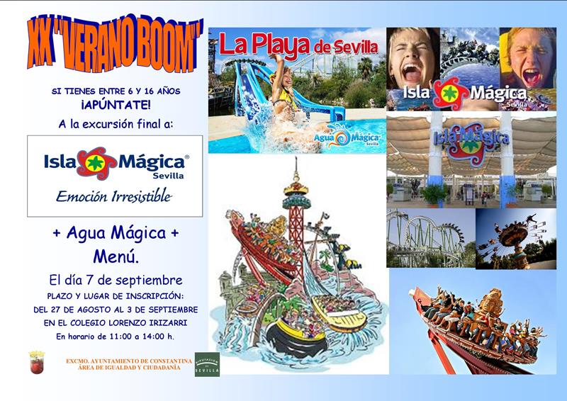 Cartel de la excursión de Verano Boom a Isla Mágica Constantina 2015