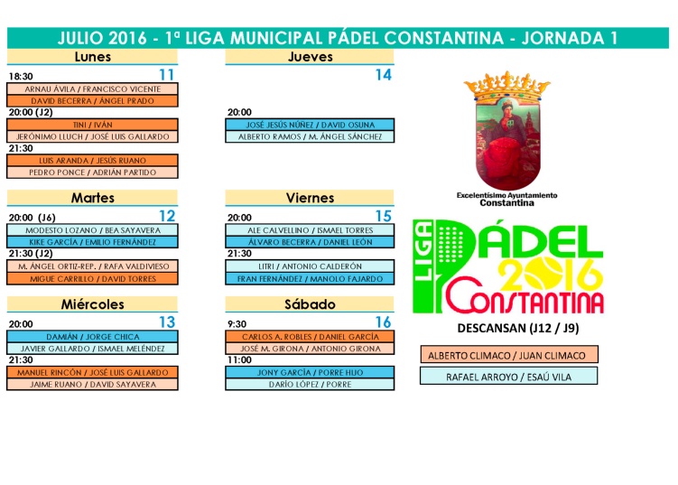 Cuadrante Liga Pádel 2016 J1