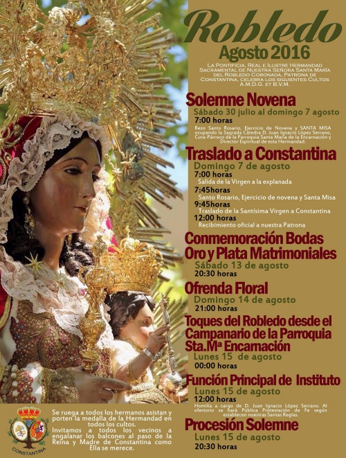 Cultos agosto Virgen del Robledo Constantina2016