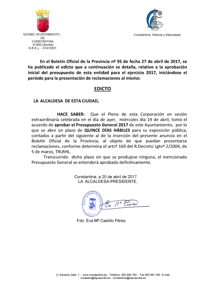 EDICTO PRESUPUESTO 2017
