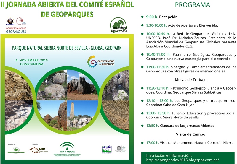 II Jornada Abierta del Comité Español de Geoparques Constantina 6 de noviembre de 2015 programa