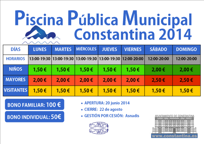 Precios Piscina Pública Municipal Constantina 2014