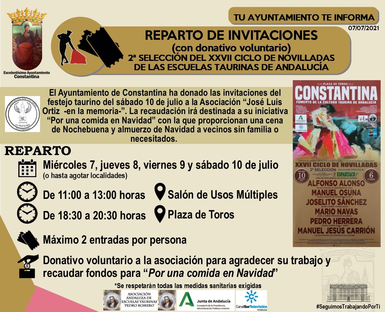 REPARTO INVITACIONES CICLO NOVILLADAS ESCUELAS TAURINAS ANDALUZAS CONSTANTINA 10JULIO2021