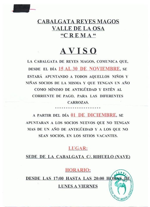 crema inscripción
