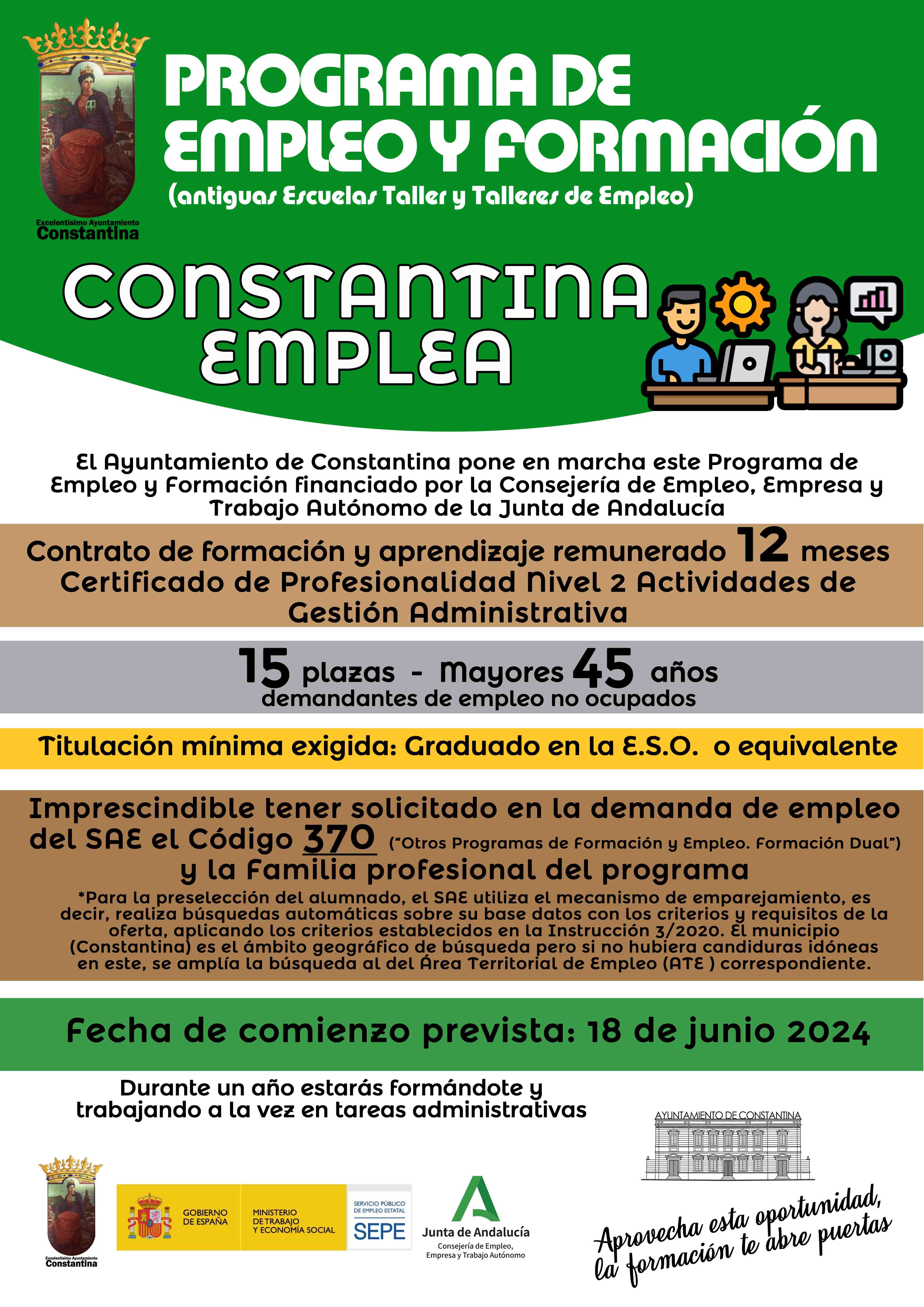 programa formacion y empleo tareas administrativas constantina