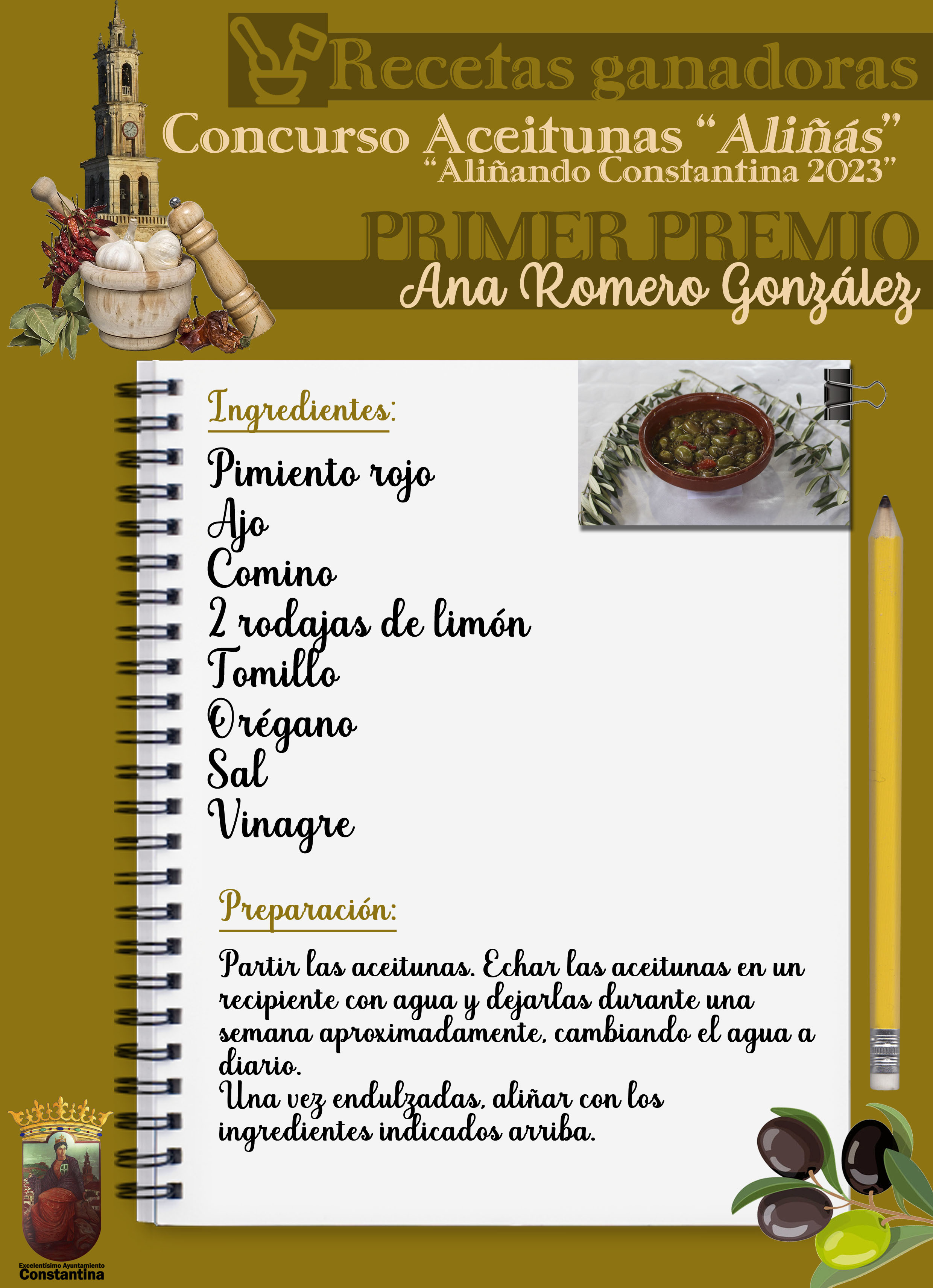 receta primer premio concurso aceitunas aliñas constantina 2023